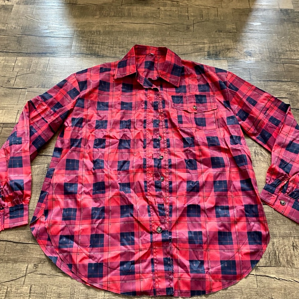 Red and Black Plaid Button-Up Shirt